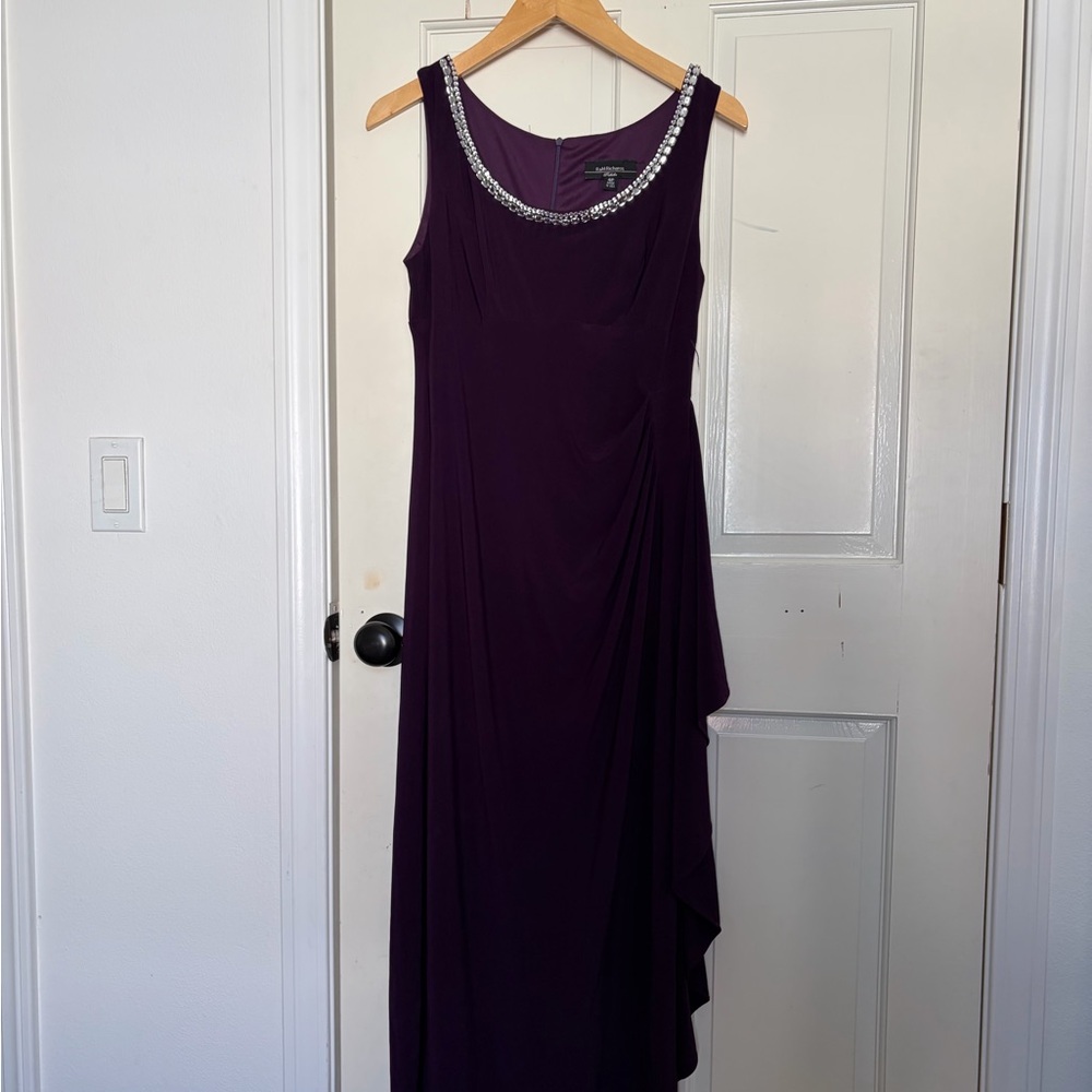 R & M Richards Jewel-Trim Sleeveless Maxi Dress in Plum